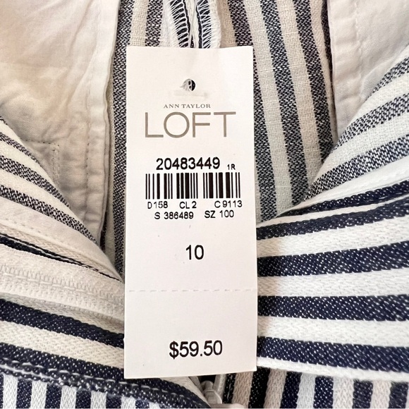Ann Taylor Loft Navy & White Stripe Linen Cotton Blend Wide Leg Crop Pant NWT - Picture 8 of 9